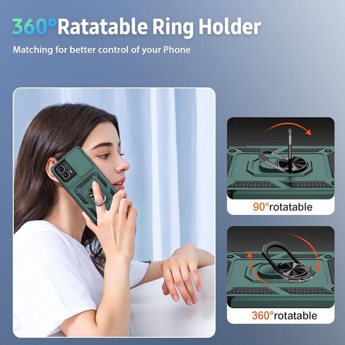 for Moto G 5G 2023 Case with Slide Lens Cover, HD Screen Protector, Military Grade Drop Protection, Magnetic Rotated Ring Holder Kickstand Phone Case for Motorola Moto G 5G (2023), Pine Green in Saudi Arabia