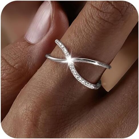 14K Gold Plated Rings,Criss Cross Ring Cubic Zirconia Simulated Diamond Ring for women Adjustable Hypoallergenic Open Rings 925 Sterling Silver Ring for Mother's Day Gifts in Saudi Arabia