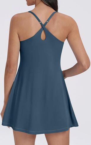 Women Workout Tennis Dress with Built-in Bra Shorts, Easy Peezy Cross Shoulder Straps and Pockets in Saudi Arabia