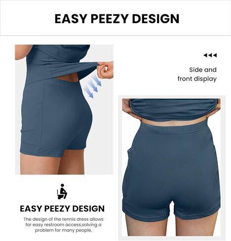 Women Workout Tennis Dress with Built-in Bra Shorts, Easy Peezy Cross Shoulder Straps and Pockets in Saudi Arabia