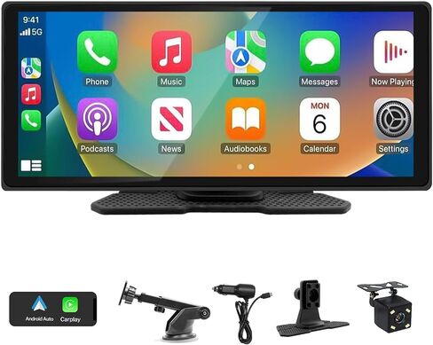 شاشة لمس Carplay لاسلكية للسيارة - 10.26 بوصة محمولة من Apple Carplay&Android Auto Car Stere، تشغيل السيارة مع كاميرا احتياطية، مستقبل الصوت، نظام تحديد المواقع العالمي للملاحة، التحكم الصوتي، رابط المرآة، بلوتوث لجميع السيارات in Saudi Arabia