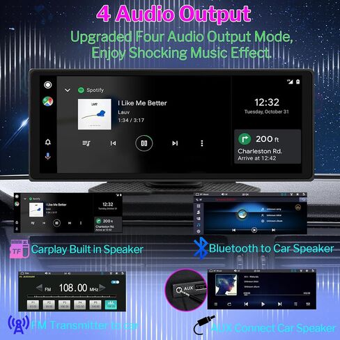 شاشة لمس Carplay لاسلكية للسيارة - 10.26 بوصة محمولة من Apple Carplay&Android Auto Car Stere، تشغيل السيارة مع كاميرا احتياطية، مستقبل الصوت، نظام تحديد المواقع العالمي للملاحة، التحكم الصوتي، رابط المرآة، بلوتوث لجميع السيارات in Saudi Arabia