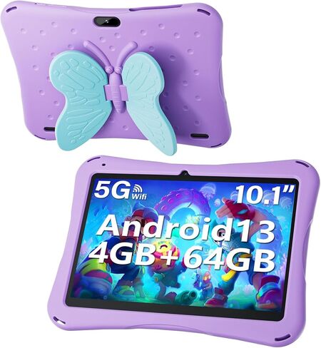 SGIN 10 Inch Tablet for Kids, Android 13 Kids Tablet with Kids Case, 4GB RAM 64GB ROM, 5000mAh, 1280 * 800 Display, WiFi, Dual Camera, Kidoz Pre Installed, Parental Control in Kuwait