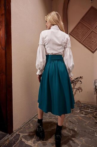 Gothic Skirt for Women Steampunk Pirate A-Line Skirts with Pockets Green S in Saudi Arabia