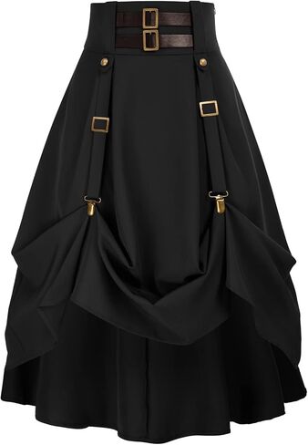 Gothic Skirt for Women Steampunk Pirate A-Line Skirts with Pockets Green S in Saudi Arabia
