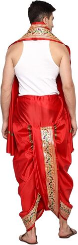 فستان زفاف هندي من أقمشة راميشوارام بحدود الطاووس Dhoti للرجال، جاهز للارتداء مخيط Dhoti مع سرق in Kuwait