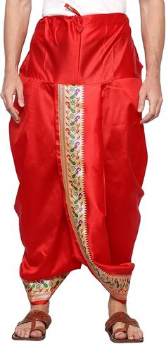 فستان زفاف هندي من أقمشة راميشوارام بحدود الطاووس Dhoti للرجال، جاهز للارتداء مخيط Dhoti مع سرق in Kuwait