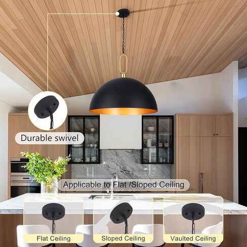 17.7'' Farmhouse Vintage Pendant Lighting Black and Gold Pendant Light Fixtures Large Dome Chandelier for Kitchen Island, Hallway, Dining Room, Bedroom in Kuwait