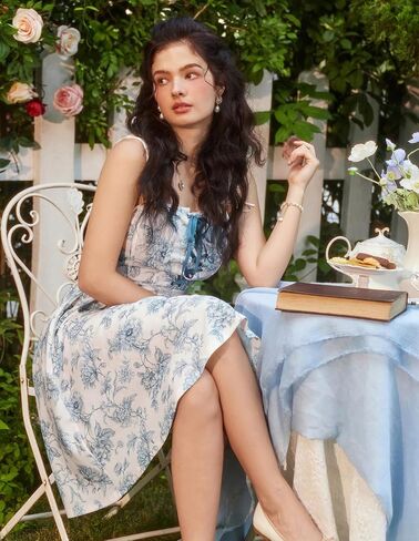 Corset Vintage Dress for Women Victorian Floral Dresses Square Neck Renaissance Dresses Floral Blue M in Saudi Arabia