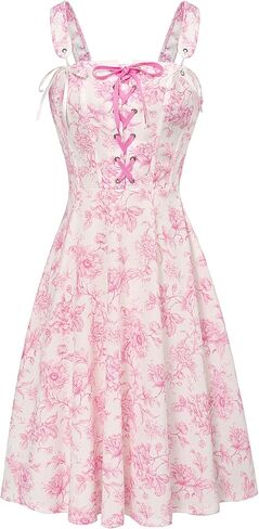 Corset Vintage Dress for Women Victorian Floral Dresses Square Neck Renaissance Dresses Floral Blue M in Saudi Arabia