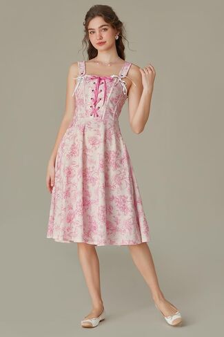 Corset Vintage Dress for Women Victorian Floral Dresses Square Neck Renaissance Dresses Floral Blue M in Saudi Arabia