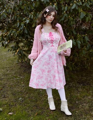 Corset Vintage Dress for Women Victorian Floral Dresses Square Neck Renaissance Dresses Floral Blue M in Saudi Arabia