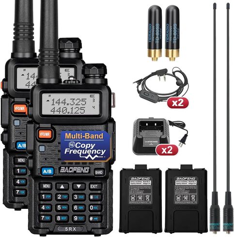 Baofeng 5RX Ham Radio (Upgraded of UV-5R) Multi-Band Receiving Two Way Radio with 4pcs Battery,VHF,1.25M,UHF,AM/FM Reception,DTMF VOX SCAN Dual Watch,Walkie Talkie with Earpiece& 771 Antenna,2 Pack in Saudi Arabia