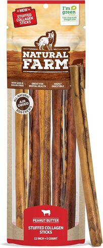 Natural Farm Bully Sticks Stuffed Collagen Sticks for Dogs (12 Inch, 5-Pack), Rawhide-Free Collagen Sticks, Natural Dog Chews, Long Lasting, for Small, Medium and Large Dogs, Great Rawhide Alternative in Saudi Arabia