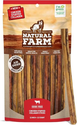 Natural Farm Bully Sticks Stuffed Collagen Sticks for Dogs (12 Inch, 5-Pack), Rawhide-Free Collagen Sticks, Natural Dog Chews, Long Lasting, for Small, Medium and Large Dogs, Great Rawhide Alternative in Saudi Arabia