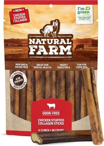 أعواد كولاجين محشوة للكلاب من المزرعة الطبيعية (12 بوصة، 5 عبوات)، أعواد كولاجين خالية من الجلود الخام، مضغ طبيعي للكلاب، يدوم طويلاً، للكلاب الصغيرة والمتوسطة والكبيرة، بديل رائع للجلد الخام in Kuwait