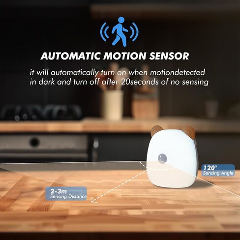 G Keni LED Motion Sensor Night Light for Kids Baby and Adult, Rechargeable Battery Powered Warm White Motion Activated Bedside Light Lamp, Soft Eye Caring for Bedroom Bathroom (Brown) in Saudi Arabia
