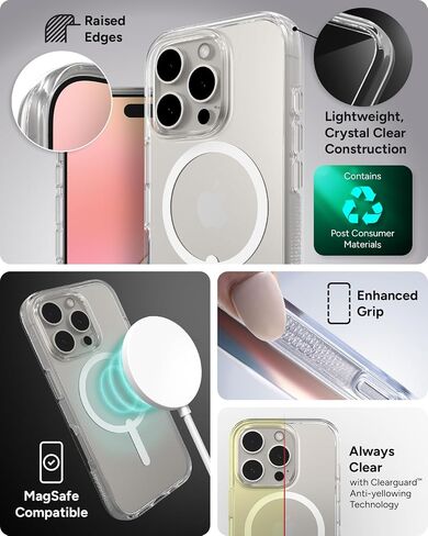 حافظة ZAGG Crystal Palace Snap لهاتف iPhone 16 Pro - حماية من السقوط من الدرجة العسكرية بطول 13 قدمًا، متوافقة مع MagSafe، شفافة تمامًا، مضادة للاصفرار، معززة بالجرافين، مصنوعة من مواد معاد تدويرها in Saudi Arabia