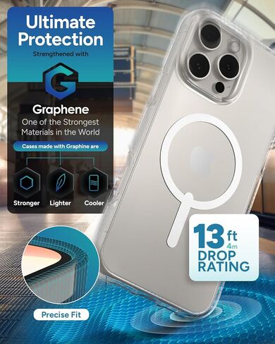 حافظة ZAGG Crystal Palace Snap لهاتف iPhone 16 Pro - حماية من السقوط من الدرجة العسكرية بطول 13 قدمًا، متوافقة مع MagSafe، شفافة تمامًا، مضادة للاصفرار، معززة بالجرافين، مصنوعة من مواد معاد تدويرها in Saudi Arabia