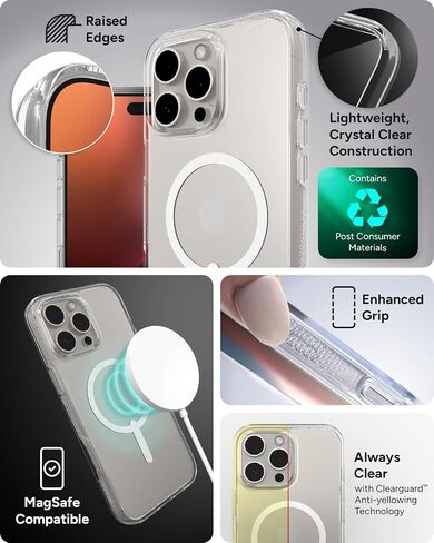 حافظة ZAGG Crystal Palace Snap لهاتف iPhone 16 Pro - حماية من السقوط من الدرجة العسكرية بطول 13 قدمًا، متوافقة مع MagSafe، شفافة تمامًا، مضادة للاصفرار، معززة بالجرافين، مصنوعة من مواد معاد تدويرها in Saudi Arabia