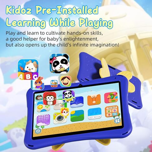 10 Inch Tablet for Kids, Android 13 Kids Tablet with Kids Case, 4GB RAM 64GB ROM, 5000mAh, Dual Camera, 1280 * 800 Display, WiFi, Kidoz Pre Installed, Yellow Butterfly Handle in Saudi Arabia