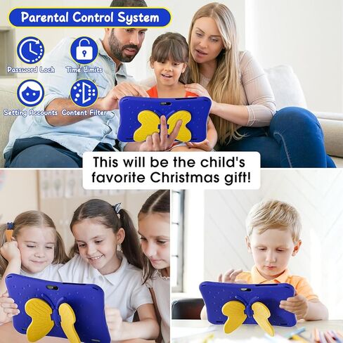 10 Inch Tablet for Kids, Android 13 Kids Tablet with Kids Case, 4GB RAM 64GB ROM, 5000mAh, Dual Camera, 1280 * 800 Display, WiFi, Kidoz Pre Installed, Yellow Butterfly Handle in Saudi Arabia