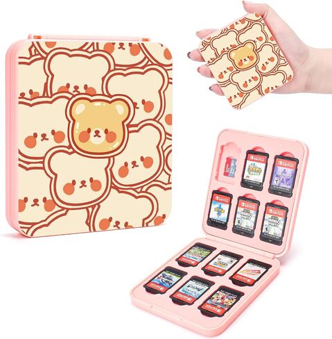 DLseego Game Card Case holder for Switch Lite/Switch/Switch OLED, Switch Game Cartridge Memory Card Portable Storage Box with 12 Game Card Slots and 12 Micro SD Card Slots-Yellow Bear in Saudi Arabia