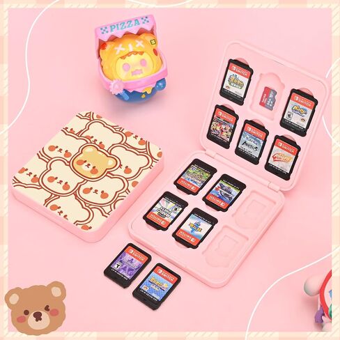 DLseego Game Card Case holder for Switch Lite/Switch/Switch OLED, Switch Game Cartridge Memory Card Portable Storage Box with 12 Game Card Slots and 12 Micro SD Card Slots-Yellow Bear in Saudi Arabia