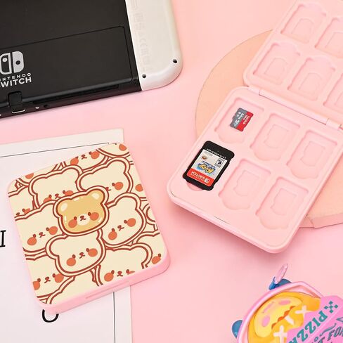 DLseego Game Card Case holder for Switch Lite/Switch/Switch OLED, Switch Game Cartridge Memory Card Portable Storage Box with 12 Game Card Slots and 12 Micro SD Card Slots-Yellow Bear in Saudi Arabia