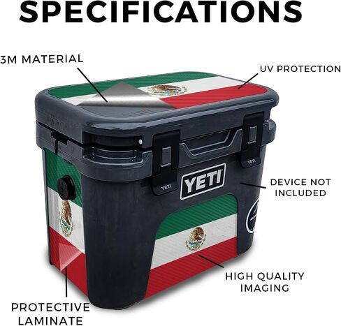 Glossy Glitter Skin Compatible with Yeti Roadie 15 Hard Cooler - Mexican Flag - Premium 3M Vinyl Protective Wrap Decal Cover - Easy to Apply | Crafted in The USA by MightySkins in Kuwait