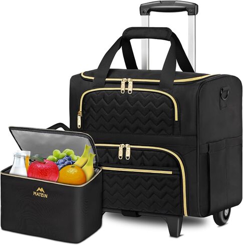 حقيبة كمبيوتر محمول دوارة للنساء من MATEIN، حقيبة دوارة مقاس 15.6 بوصة بعجلات وعربة قابلة للفصل، حقيبة كمبيوتر دوارة للمعلم مع صندوق غداء مبرد معزول لمكتب عمل الممرضة، أسود in Kuwait