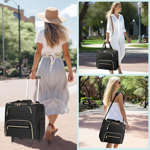 حقيبة كمبيوتر محمول دوارة للنساء من MATEIN، حقيبة دوارة مقاس 15.6 بوصة بعجلات وعربة قابلة للفصل، حقيبة كمبيوتر دوارة للمعلم مع صندوق غداء مبرد معزول لمكتب عمل الممرضة، أسود in Kuwait