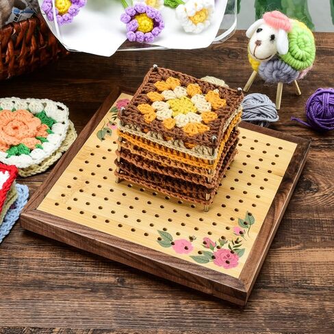 Crochet Blocking Board -Crochet Gift for Granny Square Lovers-Bamboo Blocking Board for Knitting Crochet, Full Kit with 24 Stainless Steel Rod Pins (13 inches-Classic Patterns) in Saudi Arabia