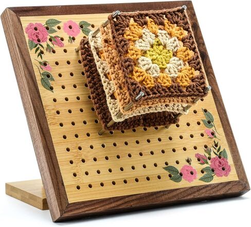 Crochet Blocking Board -Crochet Gift for Granny Square Lovers-Bamboo Blocking Board for Knitting Crochet, Full Kit with 24 Stainless Steel Rod Pins (13 inches-Classic Patterns) in Saudi Arabia