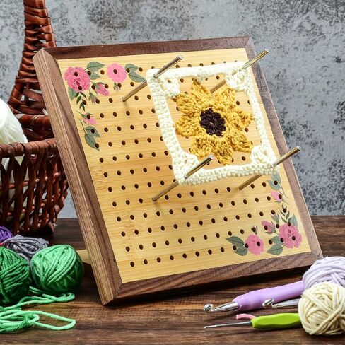Crochet Blocking Board -Crochet Gift for Granny Square Lovers-Bamboo Blocking Board for Knitting Crochet, Full Kit with 24 Stainless Steel Rod Pins (13 inches-Classic Patterns) in Saudi Arabia