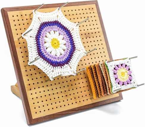 Crochet Blocking Board -Crochet Gift for Granny Square Lovers-Bamboo Blocking Board for Knitting Crochet, Full Kit with 24 Stainless Steel Rod Pins (13 inches-Classic Patterns) in Saudi Arabia