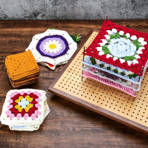 Crochet Blocking Board -Crochet Gift for Granny Square Lovers-Bamboo Blocking Board for Knitting Crochet, Full Kit with 24 Stainless Steel Rod Pins (13 inches-Classic Patterns) in Saudi Arabia