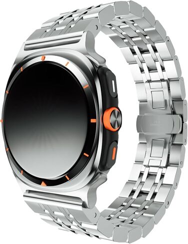 أساور من الفولاذ المقاوم للصدأ متوافقة مع ساعة سامسونج جالاكسي الترا 47 ملم (2024)، سوار معصم كلاسيكي بديل معدني بدون فجوة للرجال، فضي in Kuwait