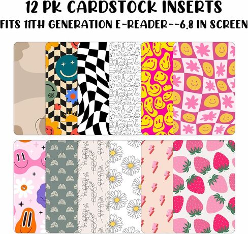 E-reader Cardstock Paper Inserts for Clear Case | 12 pk 4.88 x 6.73" inches Paper White 11th Generation 6.8" Screen Compatible Put Behind Case Colorful Floral Designs Change Out in Saudi Arabia