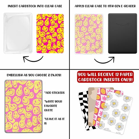 E-reader Cardstock Paper Inserts for Clear Case | 12 pk 4.88 x 6.73" inches Paper White 11th Generation 6.8" Screen Compatible Put Behind Case Colorful Floral Designs Change Out in Saudi Arabia