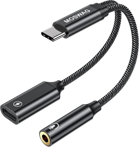 محول سماعة الرأس والشاحن MOSWAG USB C إلى 3.5 مم، 2 في 1 USB من النوع C إلى Aux Audio Jack Hi-Res DAC وPD 60W 3.0 كابل شحن سريع متوافق مع Pixel 4 XL، Galaxy S22 S21 S20+Plus Note 20 in Kuwait