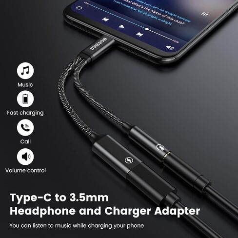 محول سماعة الرأس والشاحن MOSWAG USB C إلى 3.5 مم، 2 في 1 USB من النوع C إلى Aux Audio Jack Hi-Res DAC وPD 60W 3.0 كابل شحن سريع متوافق مع Pixel 4 XL، Galaxy S22 S21 S20+Plus Note 20 in Kuwait