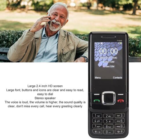 هاتف خلوي كبير مفتوح منزلق، هاتف أساسي كبير، شاشة 2.4 HD، صوت واضح، ثنائي الشريحة، SOS، بطارية 1200 مللي أمبير، شبكة 2G GSM، مكبر صوت قوي (قابس أمريكي) in Saudi Arabia