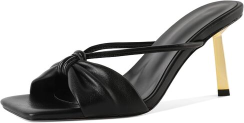 Soireelady Womens Heeled Mules Square Open Toe Stiletto High Heeled Sandals Slip On Bow Heel Slide Heels Dress Shoes 3.5 Inch in Saudi Arabia