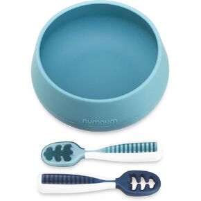 مجموعة NumNum Pre-Spoon GOOtensils + وعاء الشفط للتغذية الذاتية للأطفال والرضع | طقم ملاعق الطفل (المرحلة 1+2) | 100% سيليكون صالح للطعام وخالي من البيسفينول أ | شفط قوي | 4 أشهر+ (بنفسجي)