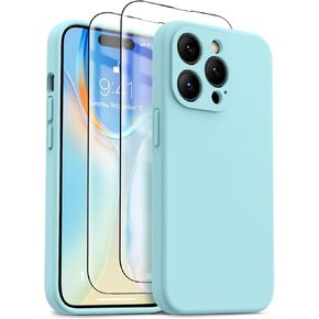 OTOFLY Designed for iPhone 14 Pro Max Case, Liquid Silicone Case with 2 Pack Tempered Glass Screen Protector, Upgraded Camera Protection, Anti-Scratch Soft Microfiber Lining, 6.7 inch (Light Brown)