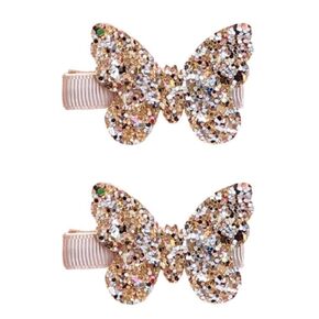 2Pcs Gold butterfly New Glitter Gold Bows Hair Clip For Girls, Girl Toddler Clips, Bling Sequin Bow Baby Care Clips, Hair Accessories Decoration Hair Accessories,Hair Care