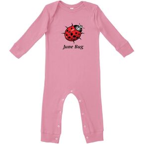 Cute Rascals June Bug Ladybug Cotton Long Sleeve Envelope Neck Unisex Baby Legged Long Rib Coverall Bodysuit - Soft Pink, 6 Months