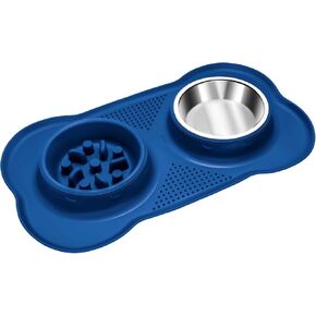 Slow Feeder Dog Bowls, Slow Down Eating, Non Skid Silicone, Non Spill Drinking, Food and Water Bowl, Small Medium Breed Dogs, Cat Dishes, Dishwasher Safe (Grey, M)