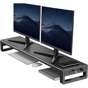Vaydeer Dual Monitor Stand Computer Riser with USB 3.0 Hub Ports, Double Metal Stand for 2 Computer, TV, PC, Printer, Multi Media Speaker, Multifunctional Desktop Organizer in Saudi Arabia